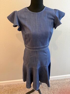 Shoshanna Indigo Denim Mini Dress with Flutter Sleeves